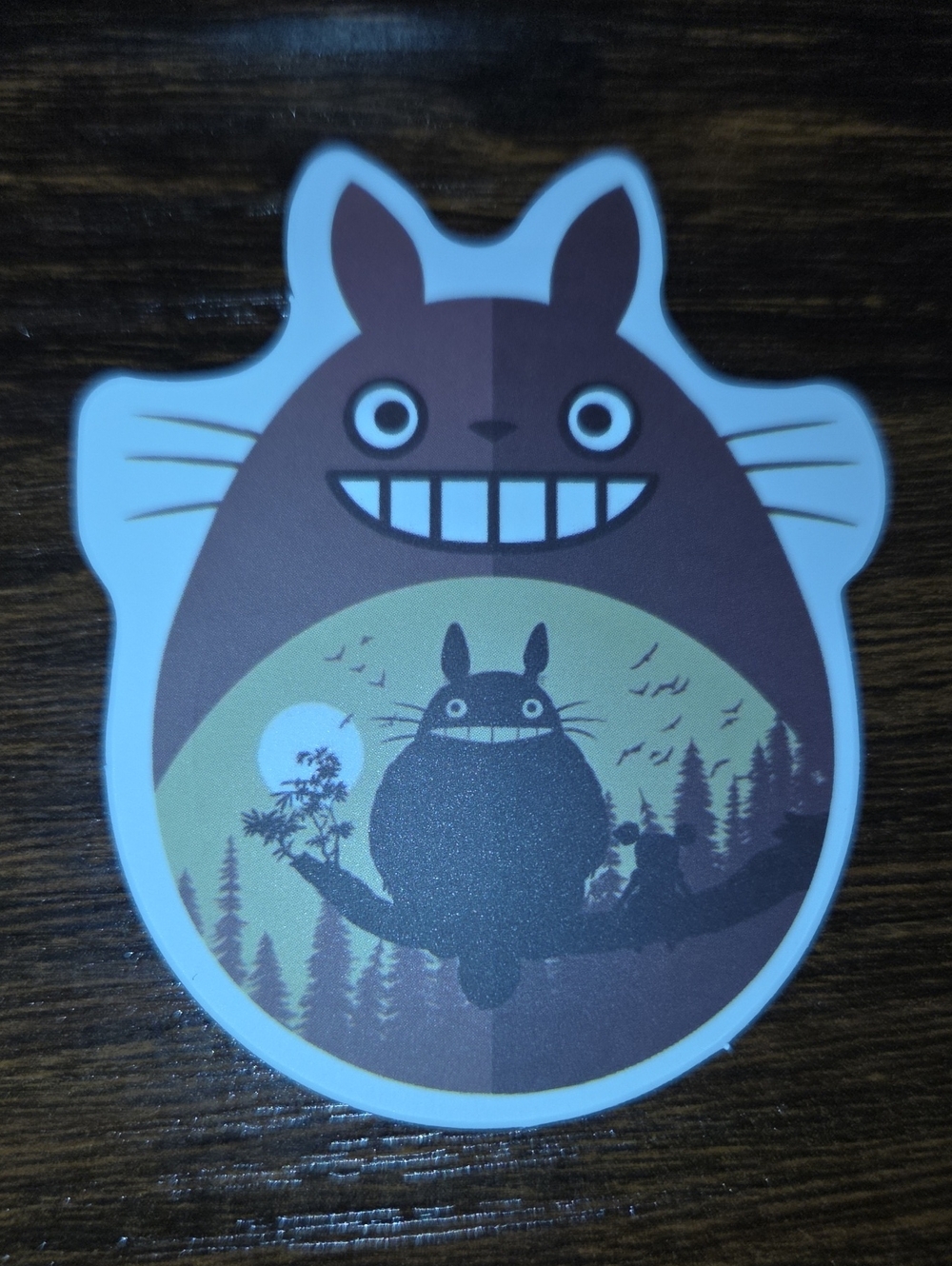 Totoro Cat-Themed Vinyl Sticker - Brown